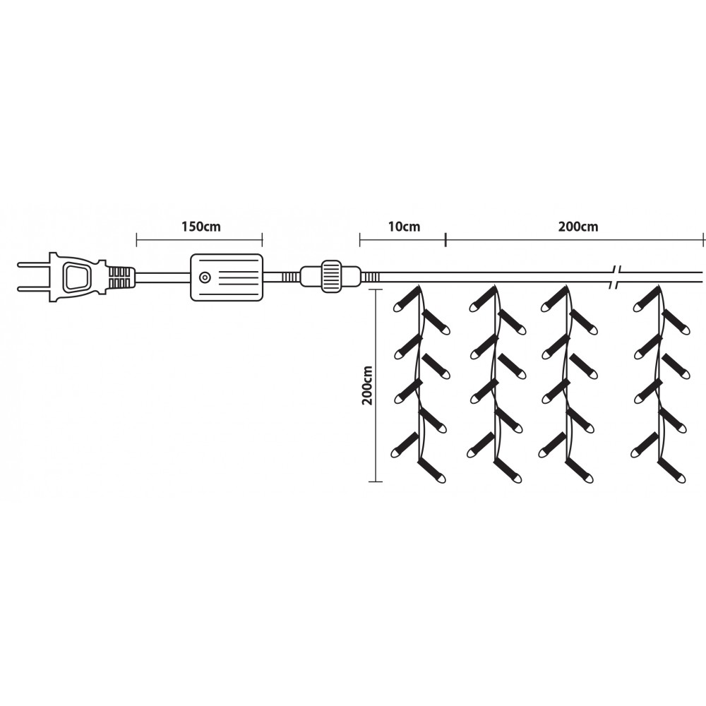 360Led Συμμετρική Κουρτίνα Με 8 Προγράμματα 200 x 200(H)cm,Διάφανο Καλώδιο/Μπλε Λαμπάκι