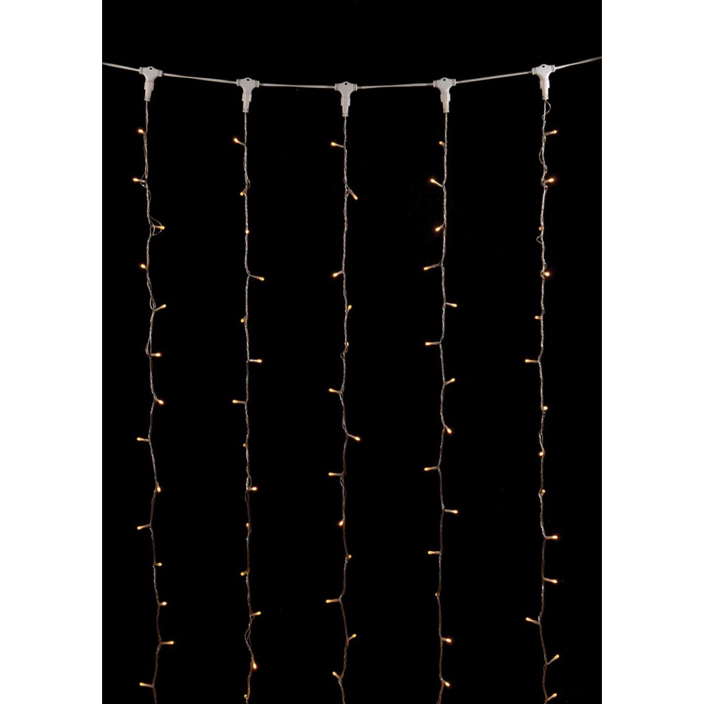 Led Κουρτίνα Συμμετρική IP20,Με Επέκταση 2 x 10 Μέτρα, Διάφανο Καλώδιο, Θερμό Λαμπάκι, 1000 Led