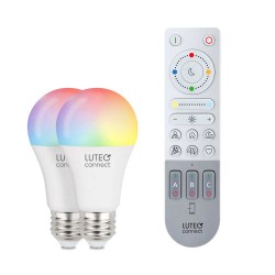 Σετ 2 LED SMD CCT & RGB TUNABLE Λάμπες 3ης Γενιάς Με Εναλλαγή Φωτισμού Με Χειριστήριο A60 9W E27 240V - LUTEC CONNECT