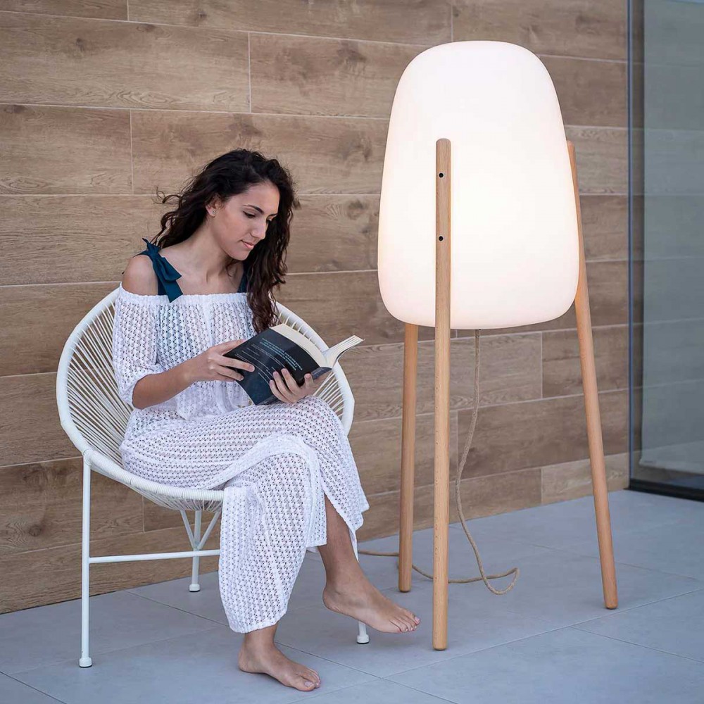 ROCKET 145 Επιδαπέδιο Φωτιστικό Εξωτερικού Χώρου Λευκό Με Ξύλινα Πόδια Ηλιακό - Επαναφορτιζόμενο Χωρις Καλώδιο - RGB WHITES IP65 - New Garden