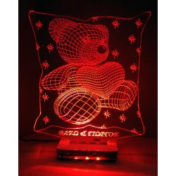 LED Φωτιστικό Χαραγμένο Plexiglass Με Σχέδιο Αρκουδάκι και Καρδιά Με Διακόπτη ON/OFF Plexi
