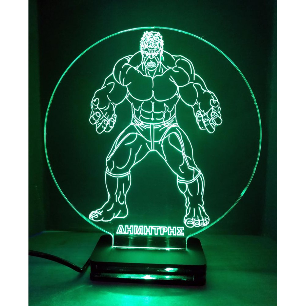LED Φωτιστικό Χαραγμένο Plexiglass Με Σχέδιο Superheroes Hulk Με Διακόπτη ON/OFF AlphaLed