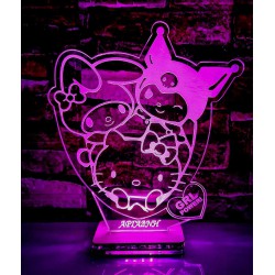 LED Φωτιστικό Χαραγμένο Plexiglass Με Σχέδιο Hello Kitty Girl Power Με Διακόπτη ON/OFF Plexi