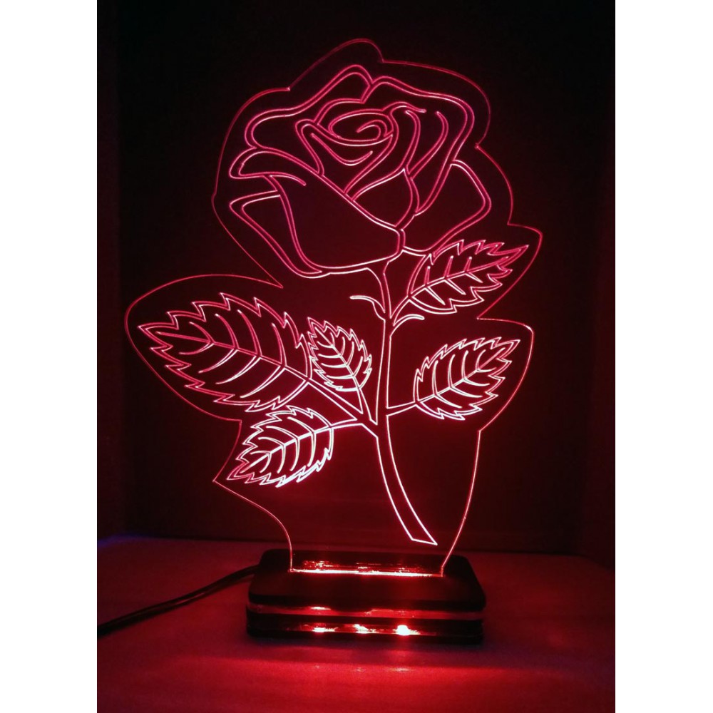 LED Φωτιστικό Χαραγμένο Plexiglass Με Σχέδιο Τριαντάφυλλο Με Διακόπτη ON/OFF Plexi