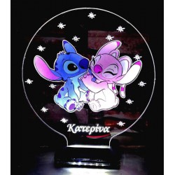 LED Φωτιστικό Plexiglass Με τον Stitch Και την Angel