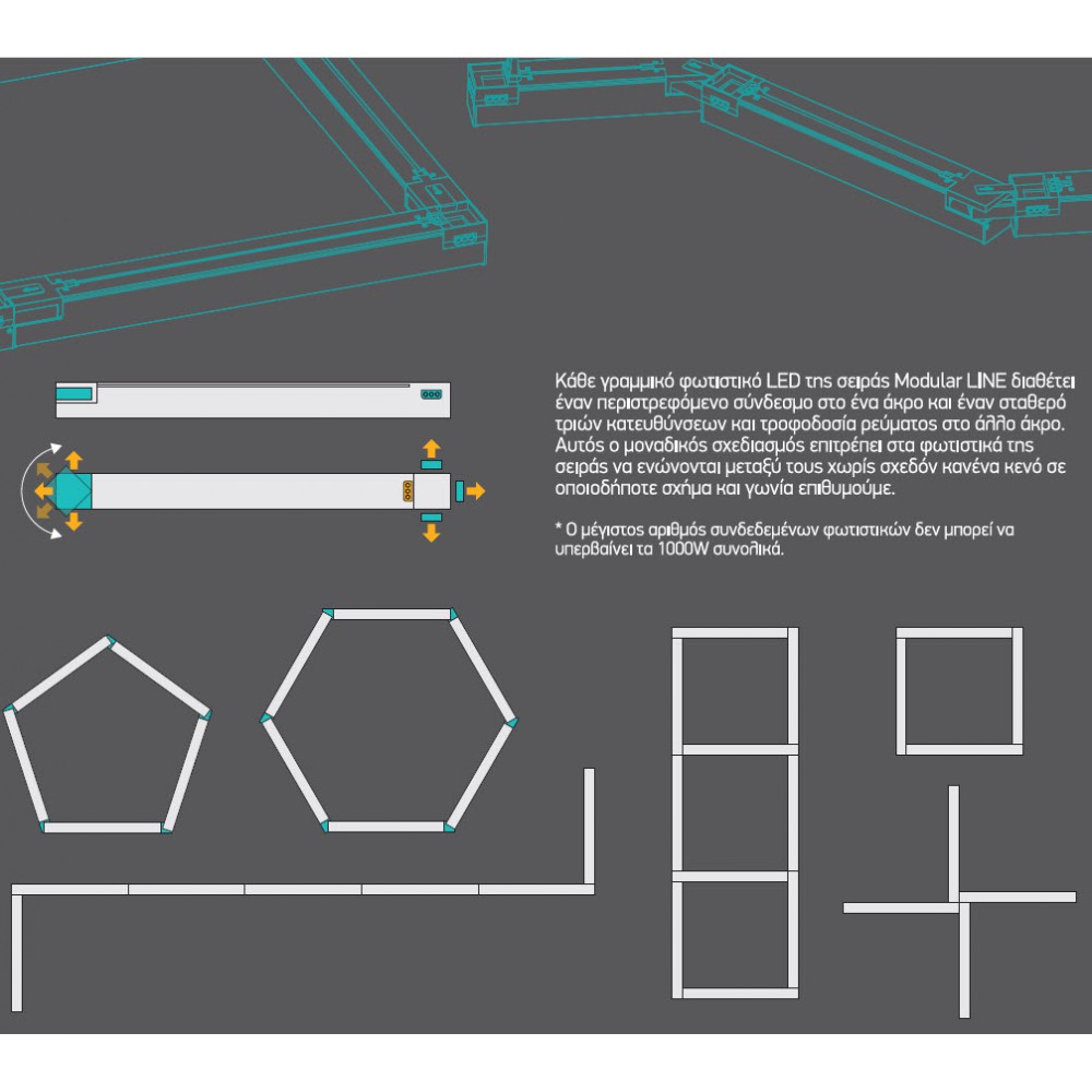 Πολυμορφικό Γραμμικό Φωτιστικό με δυνατότητα αλλαγής σχημάτων 0.6m 24W 4000K Ουδέτερο Λευκό