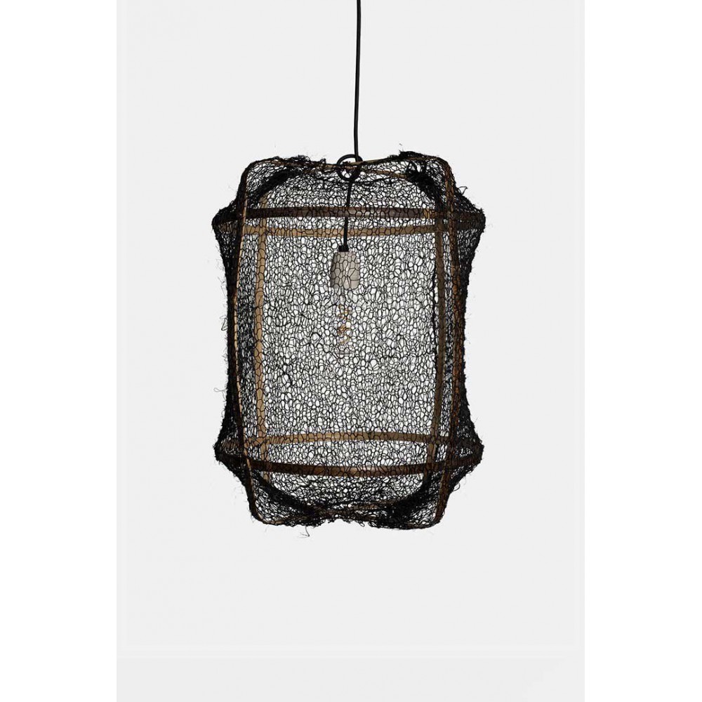 Κρεμαστό Φωτιστικό Μονόφωτο Από Bamboo Και Σιζάλ Handmade Φ42cm 1xE27 - Z5 black sisal net black - Ay illuminate