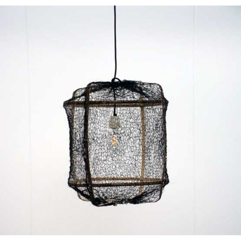 Κρεμαστό Φωτιστικό Μονόφωτο Από Bamboo Και Σιζάλ Handmade Φ42cm 1xE27 - Z5 black sisal net black - Ay illuminate