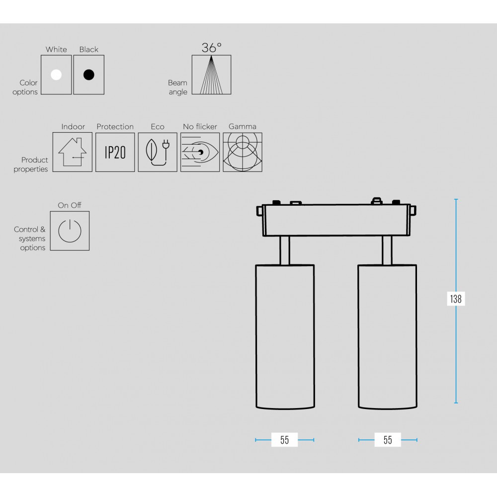 Slim 48V Magnetic Double Track Spot Light 2x9W Ra90 για ΡΑΓΑ SLIM ΛΕΥΚΟ - UNIVERSE
