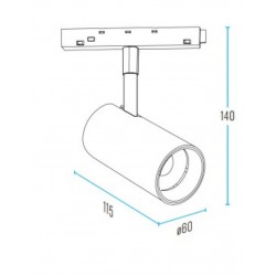 Standard 48V Magnetic Spot Light 20W RA90 Osram Led Για ΜΑΓΝΗΤΙΚΗ ΡΑΓΑ Χωνευτή Standard 48v Μαύρο - UNIVERSE