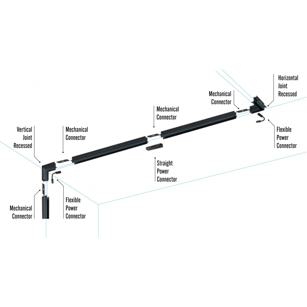 Vertical 90° Joint Recessed Για ΜΑΓΝΗΤΙΚΗ ΡΑΓΑ Χωνευτή Standard 48v Μαύρο - UNIVERSE