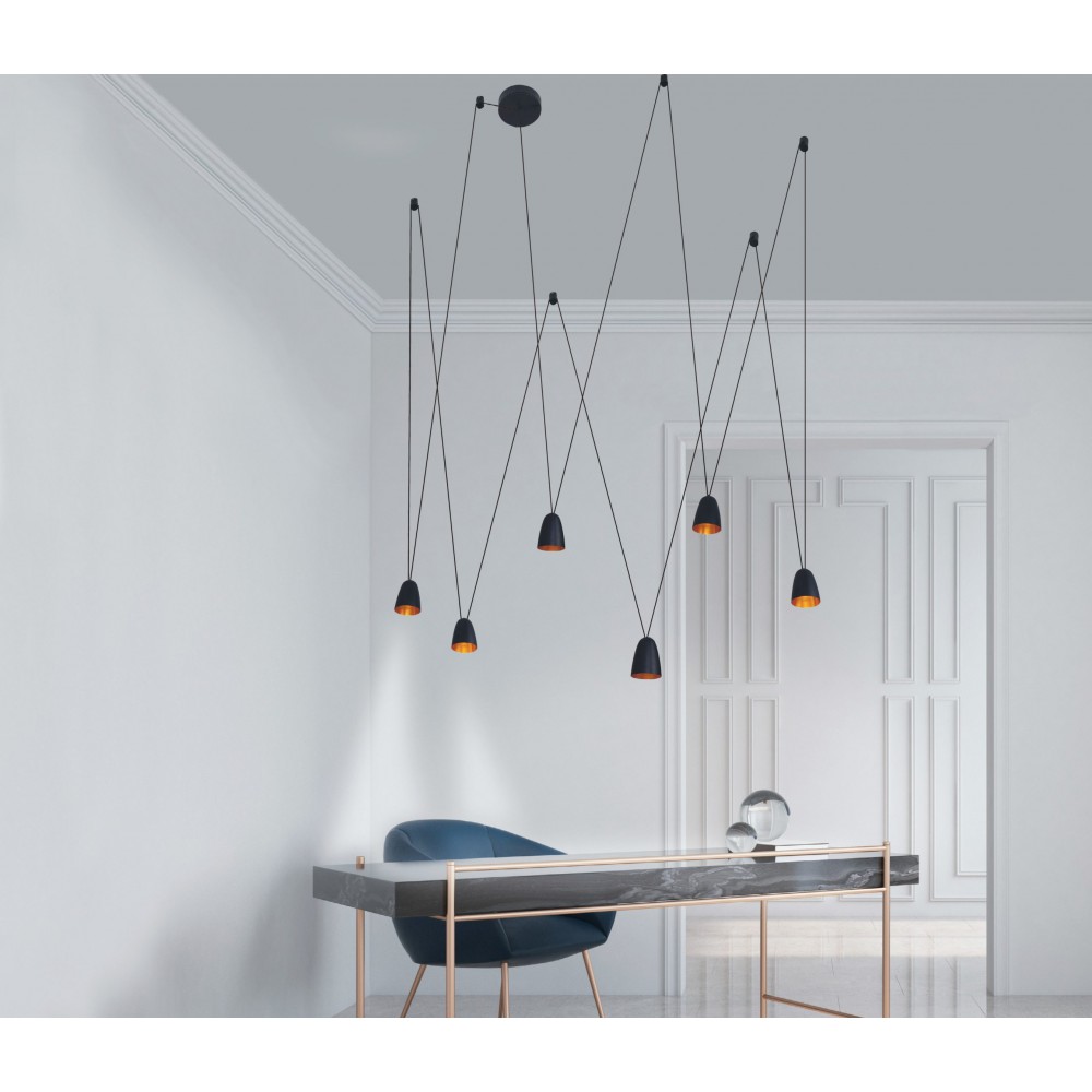 LED Κρεμαστό Φωτιστικό Πολύφωτο Σε Μαύρο-Χρυσό Χρώμα 6x7W  - ZAMBELIS LIGHTS