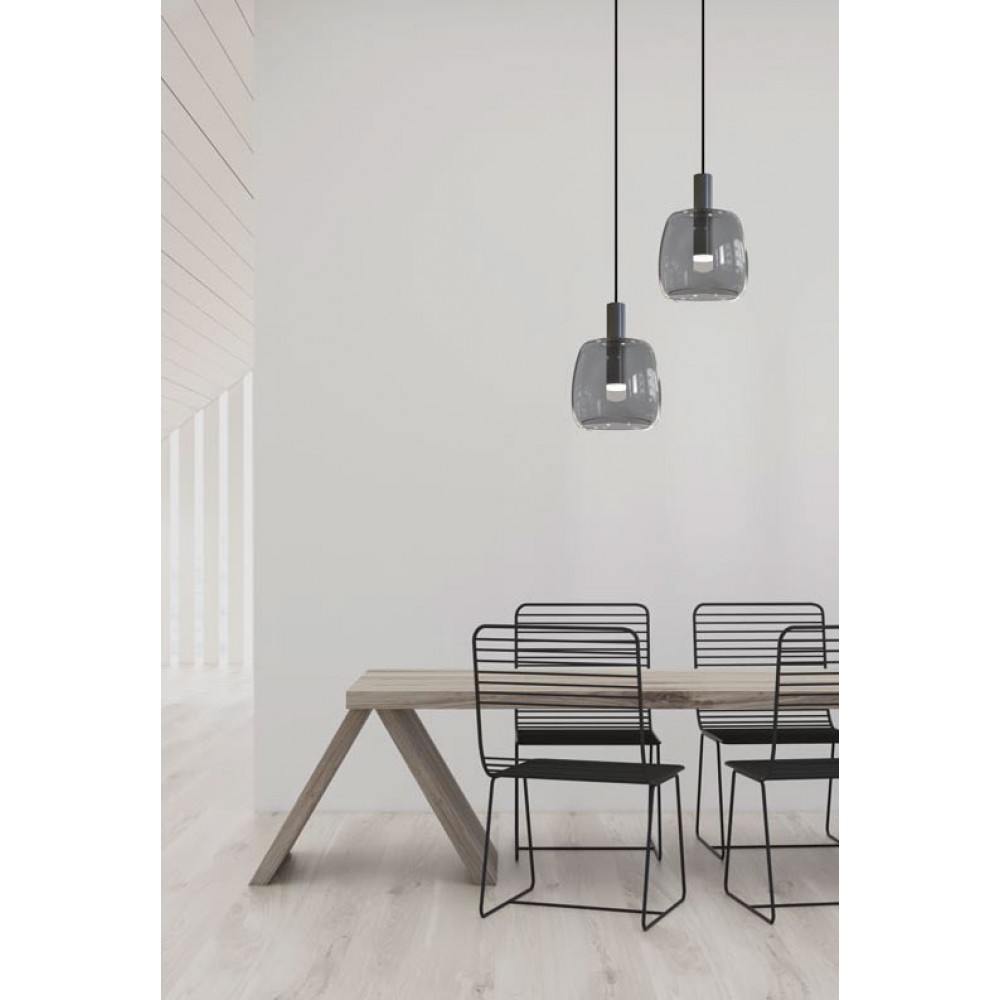 LED Κρεμαστό Φωτιστικό Μαύρο Με Φιμέ Γυαλί 5W Φ14.5cm - Zambelis Lights