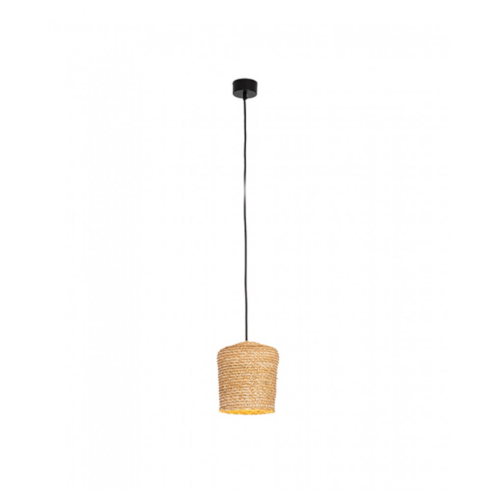 Κρεμαστό Φωτιστικό Μονόφωτο από Μέταλλο και Πλεκτό Σιτάρι D21cm 1xE27 - ZAMBELIS LIGHTS