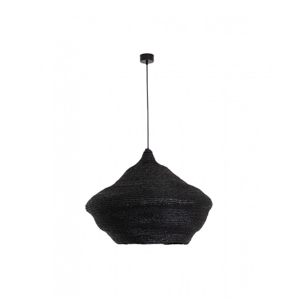 Κρεμαστό Φωτιστικό Μονόφωτο από Μέταλλο και Πλεκτό Σιτάρι Μαύρο D70cm 1xE27 - ZAMBELIS LIGHTS