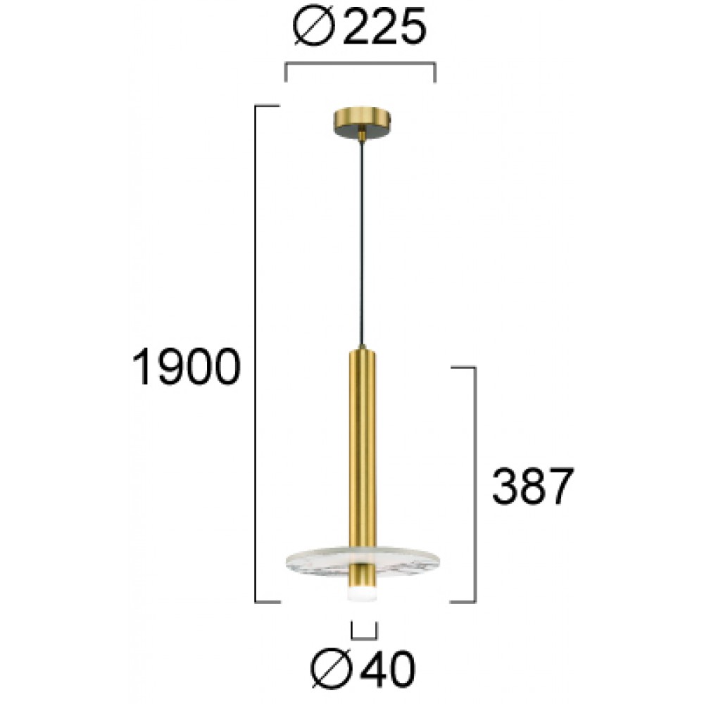 LED Κρεμαστό Φωτιστικό Μονόφωτο Χρυσό 8W CRI 94 Leandros - Viokef