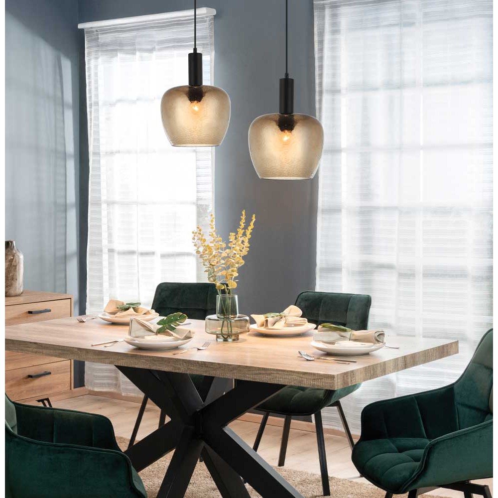 Κρεμαστό Φωτιστικό Μονόφωτο Από Γυαλί Kαφέ 1xE27 Oliver - Viokef