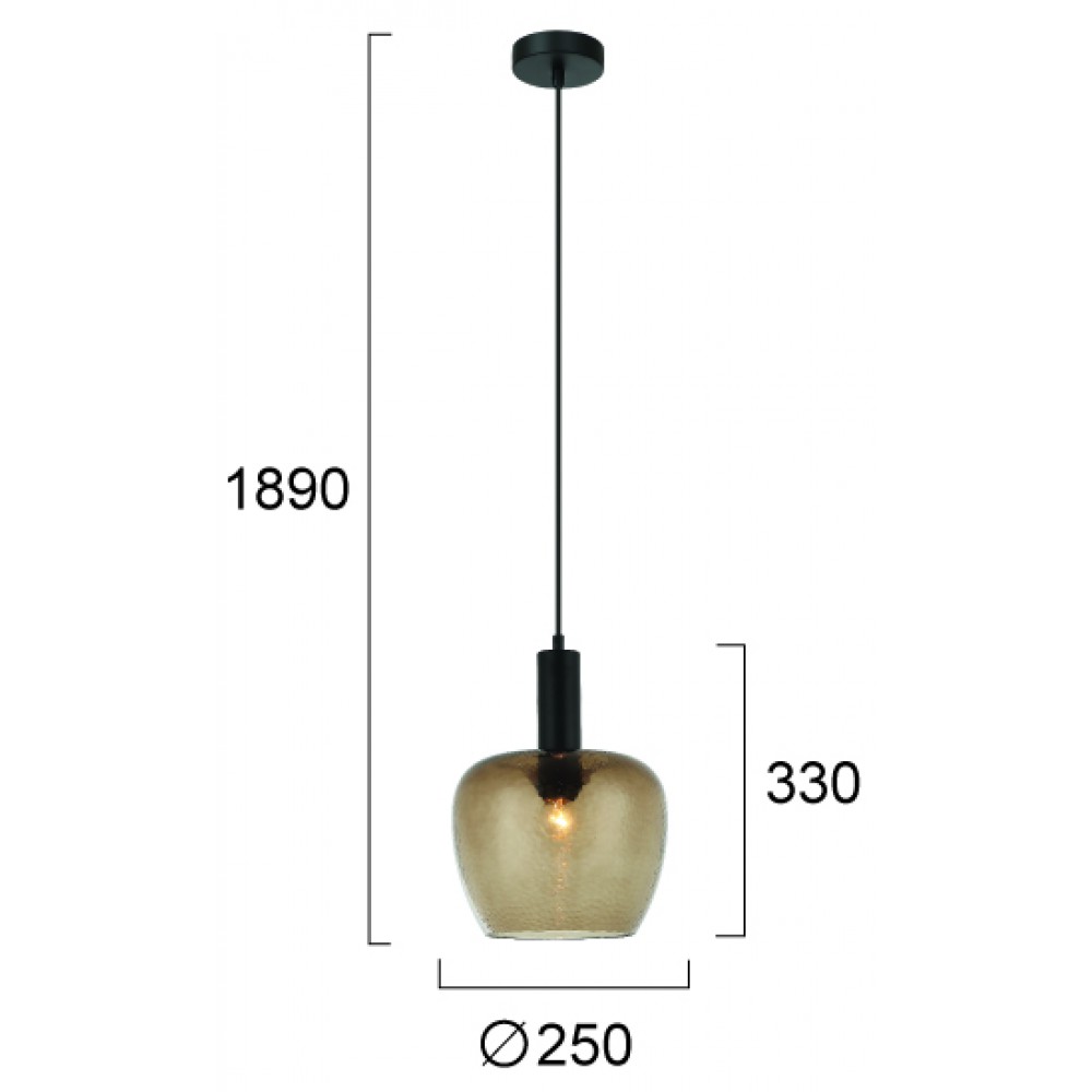 Κρεμαστό Φωτιστικό Μονόφωτο Από Γυαλί Kαφέ 1xE27 Oliver - Viokef