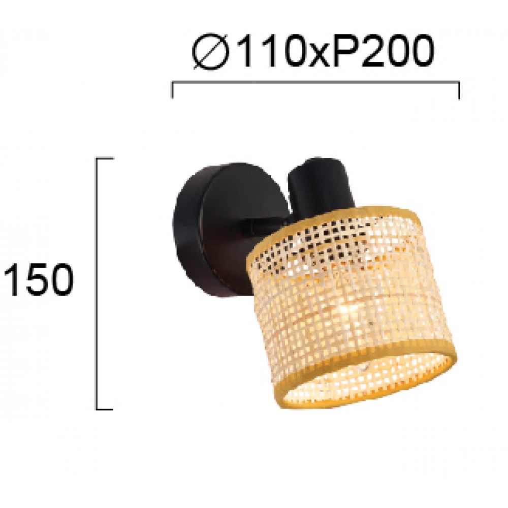 Φωτιστικό Τοίχου Μονόφωτο Από Rattan 1xE14 ERICA - VIOKEF