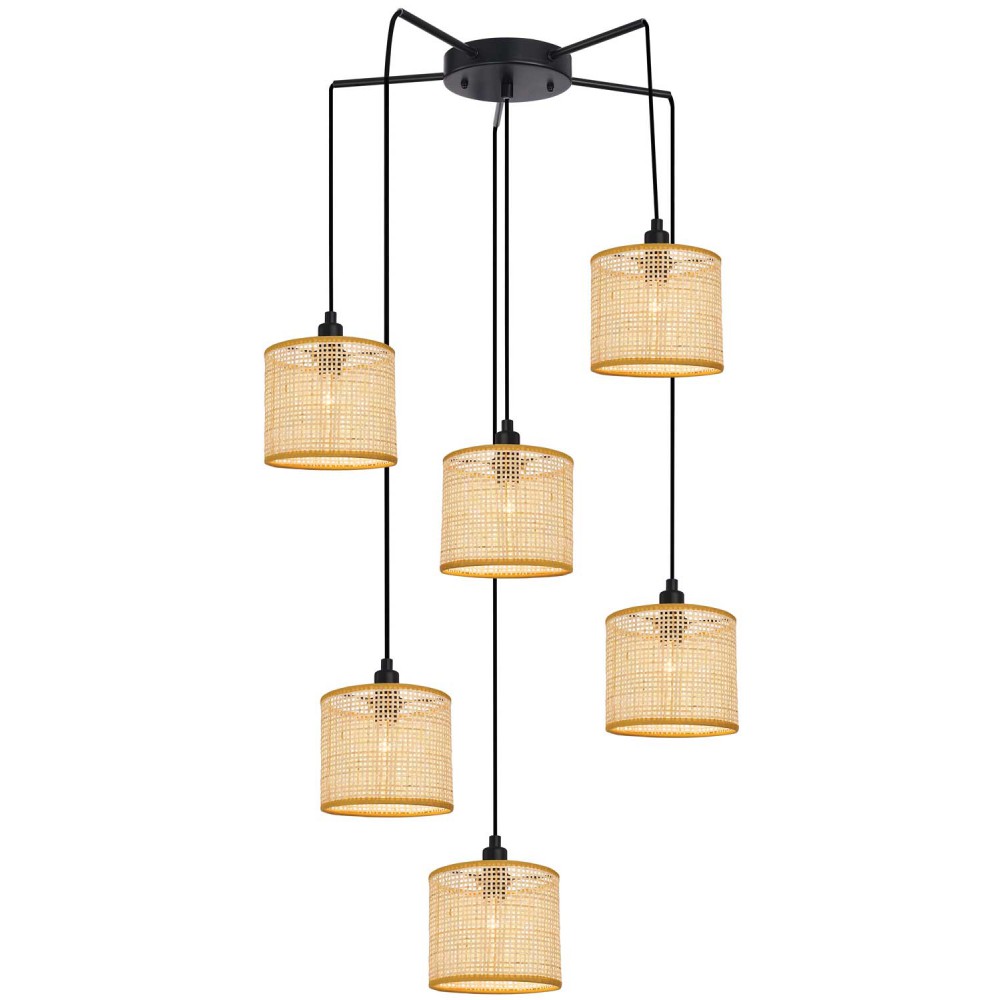 Κρεμαστό Φωτιστικό Πολύφωτο Από Rattan 6xE14 ERICA - VIOKEF
