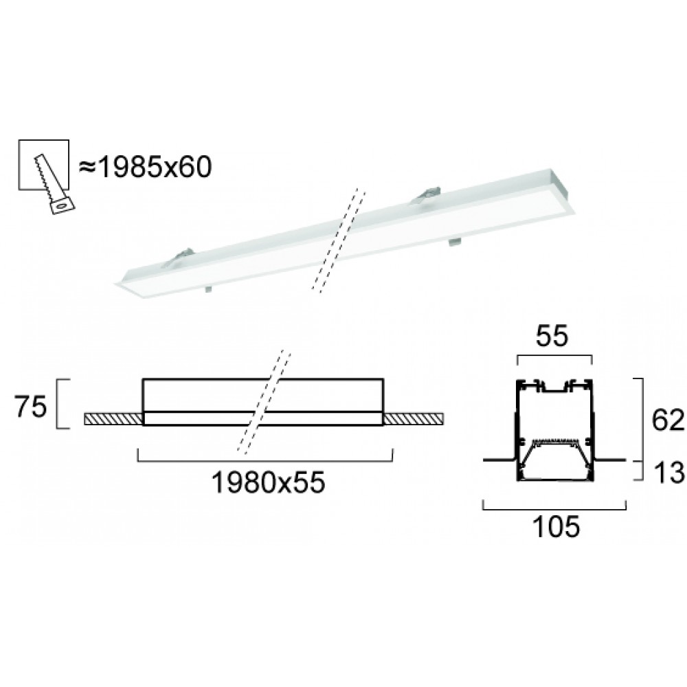 Γραμμικό Χωνευτό Trimless L1980 51W Station Ultra VIOKEF