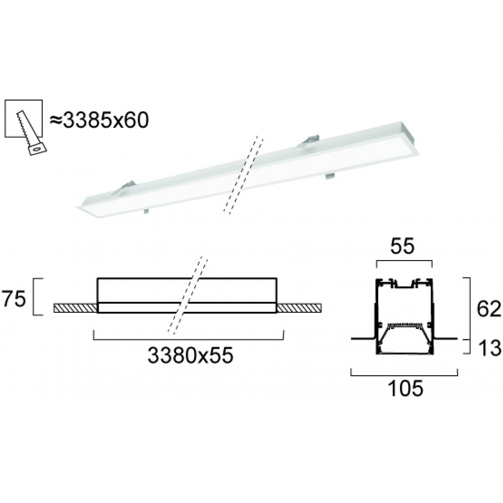 Γραμμικό Χωνευτό Trimless L3380 88W Station Ultra VIOKEF