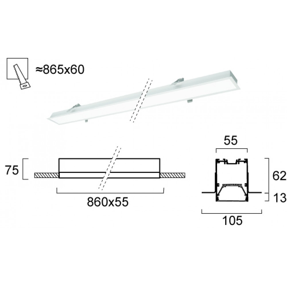 Γραμμικό Χωνευτό Trimless L860 22W Station Ultra VIOKEF