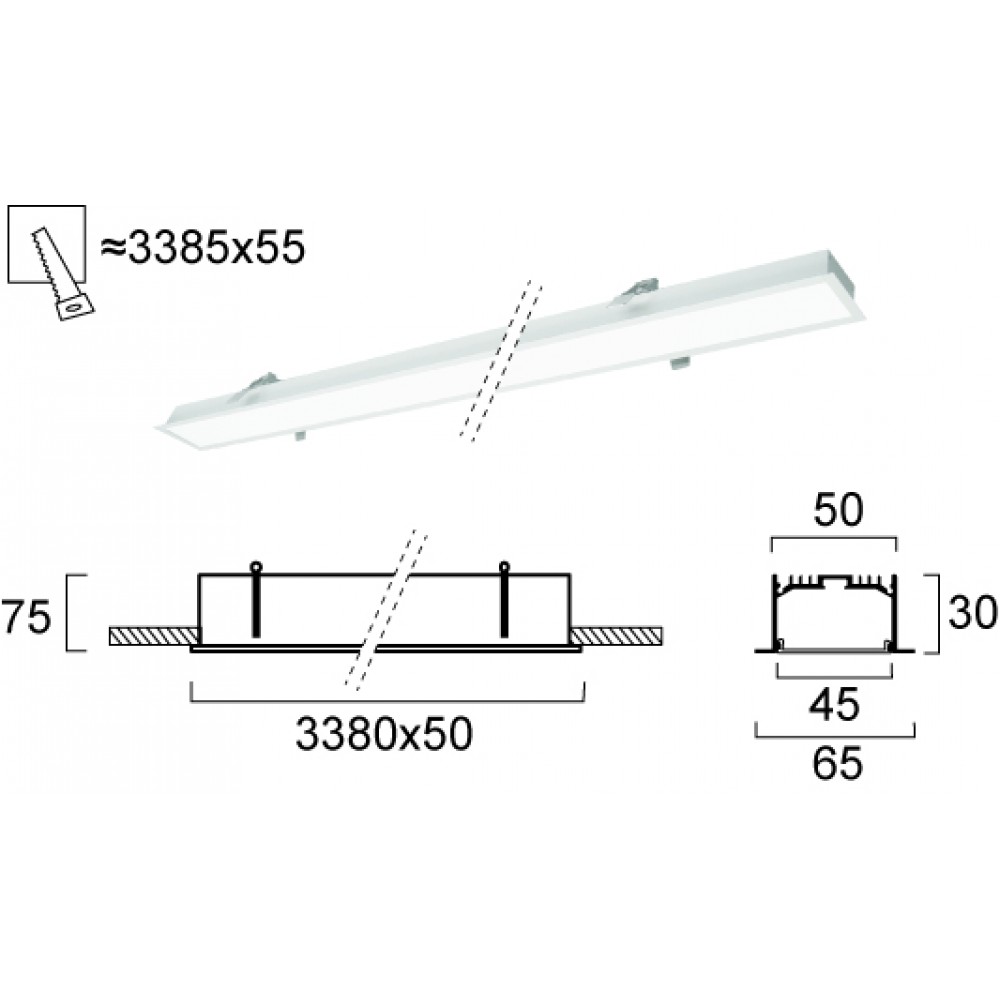 Γραμμικό Χωνευτό L3380 88W Station Ultra VIOKEF