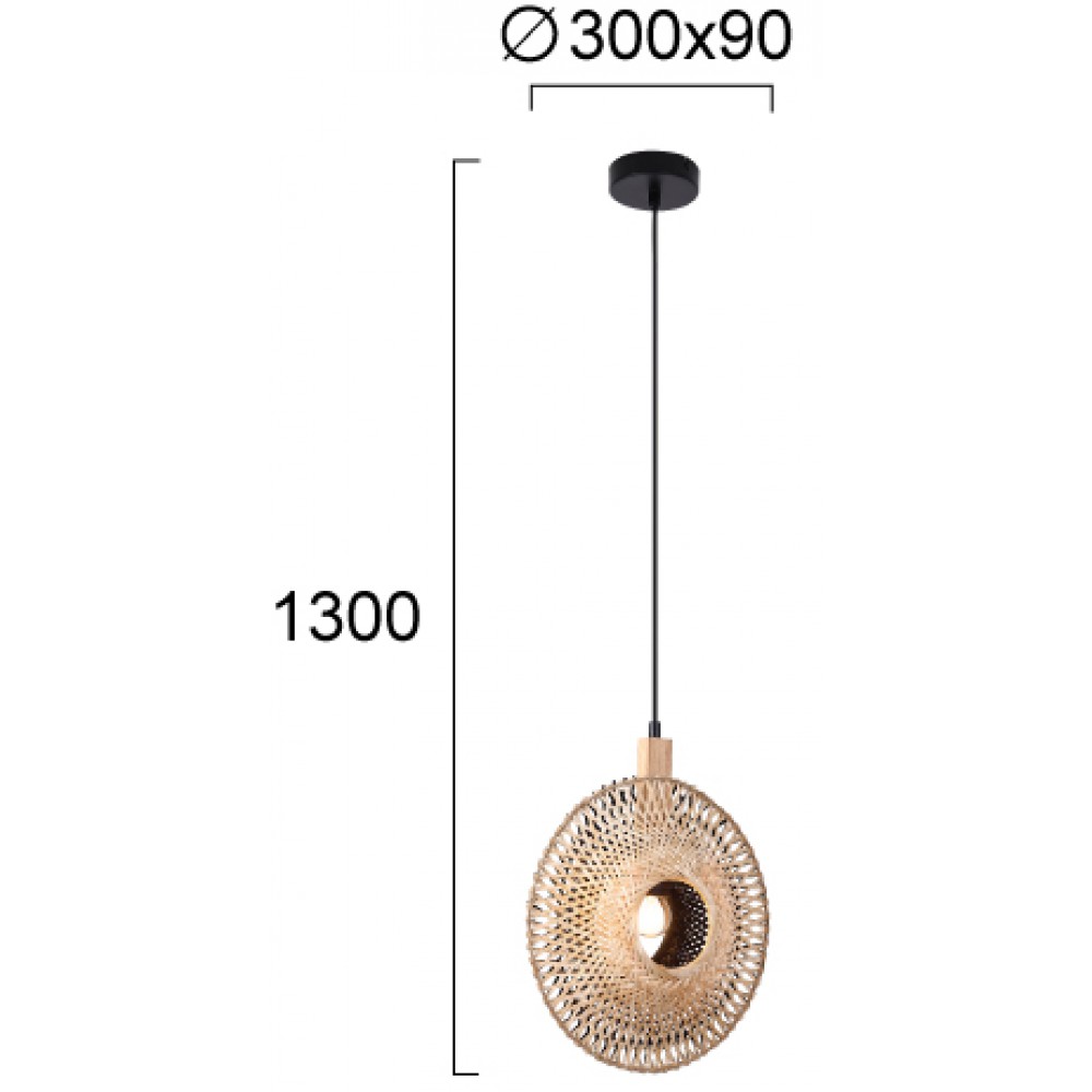Κρεμαστό Μονόφωτο Φωτιστικό Από Bamboo 1xE27 Ilanga-Viokef