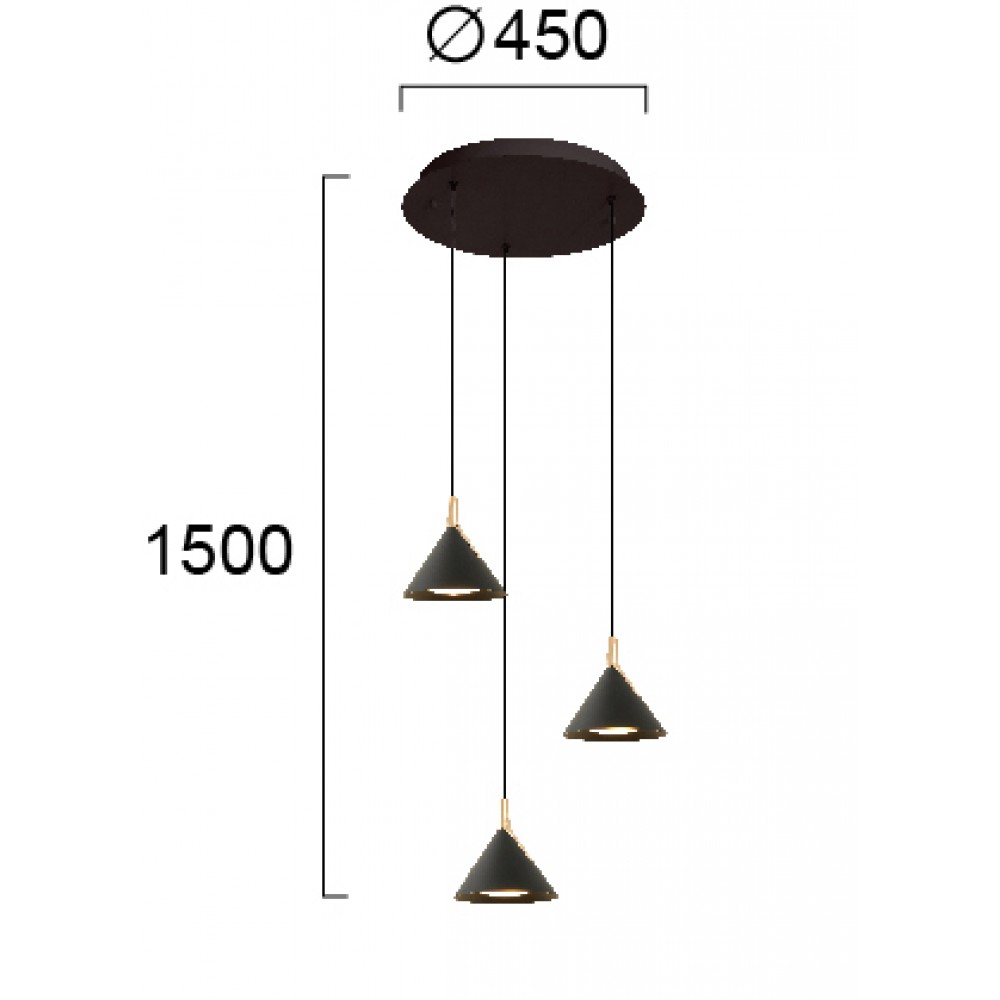 LED Κρεμαστό Φωτιστικό Τρίφωτο Μαύρο-Χρυσό 23W JOLLY - VIOKEF