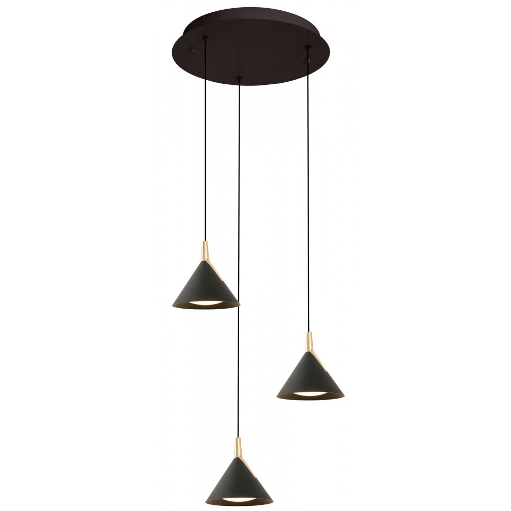 LED Κρεμαστό Φωτιστικό Τρίφωτο Μαύρο-Χρυσό 23W JOLLY - VIOKEF