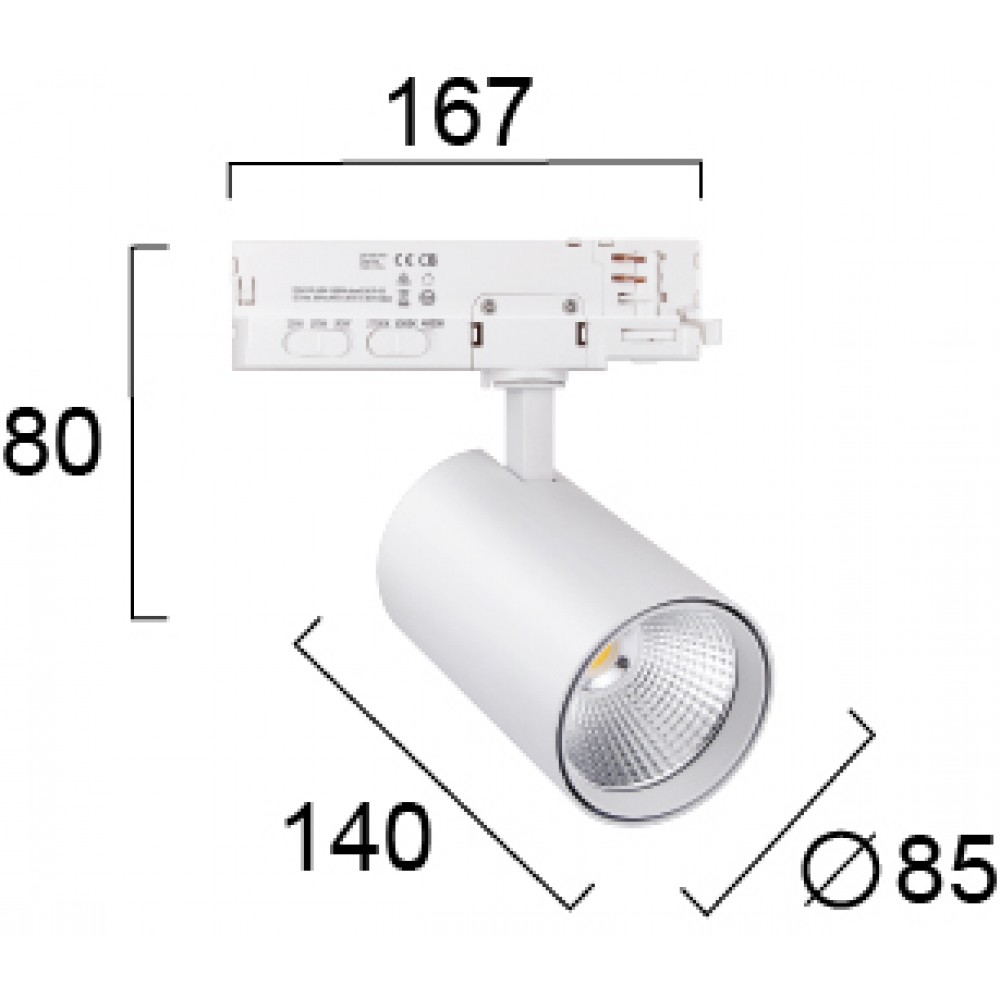 Σποτ Track 15/20/30W Λευκό CRI93 Kento - VIOKEF