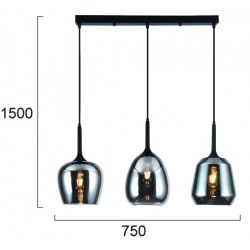 Κρεμαστό Φωτιστικό Από Γυαλί Φυμέ 3/Φωτη Ράγα 3xE27 Maeva - Viokef