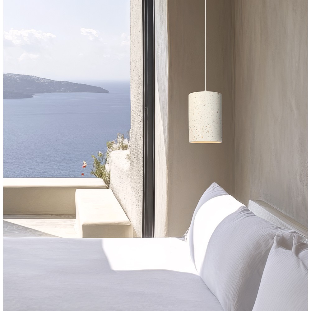 Κρεμαστό Φωτιστικό Μονόφωτο Από Τσιμέντο Μπεζ 1xE27 D:150 Mervin - Viokef