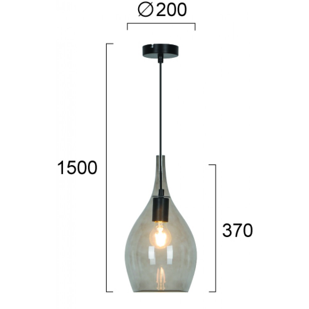 Κρεμαστό Μονόφωτο Φωτιστικό Από Γυαλί Φυμέ 1xE27 Next - Viokef