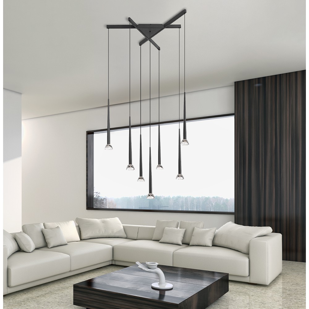 LED Κρεμαστό Φωτιστικό Μαύρο 7/Φωτο 44W CRI93 Rina - VIOKEF