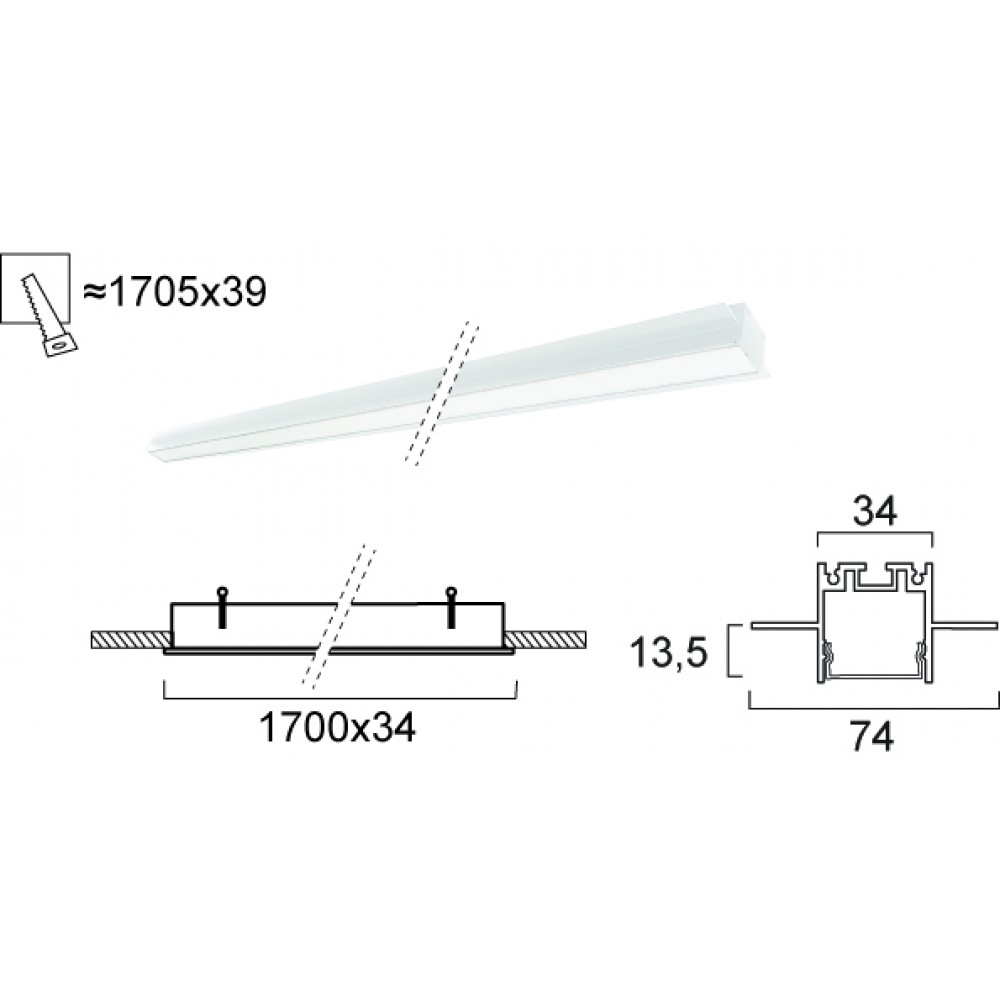 Γραμμικό Χωνευτό L1700 44W Trimless Sasa VIOKEF