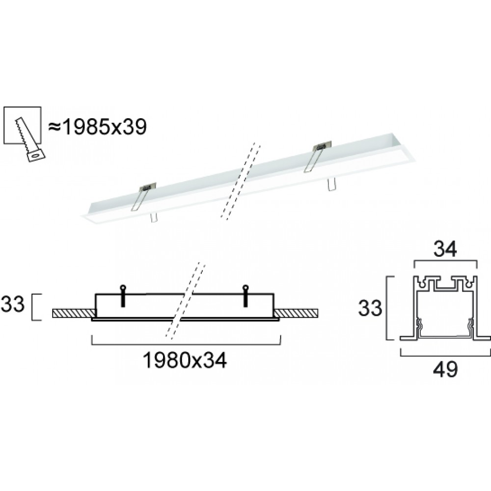 Γραμμικό Χωνευτό L1980 51W WITH TRIM Sasa VIOKEF