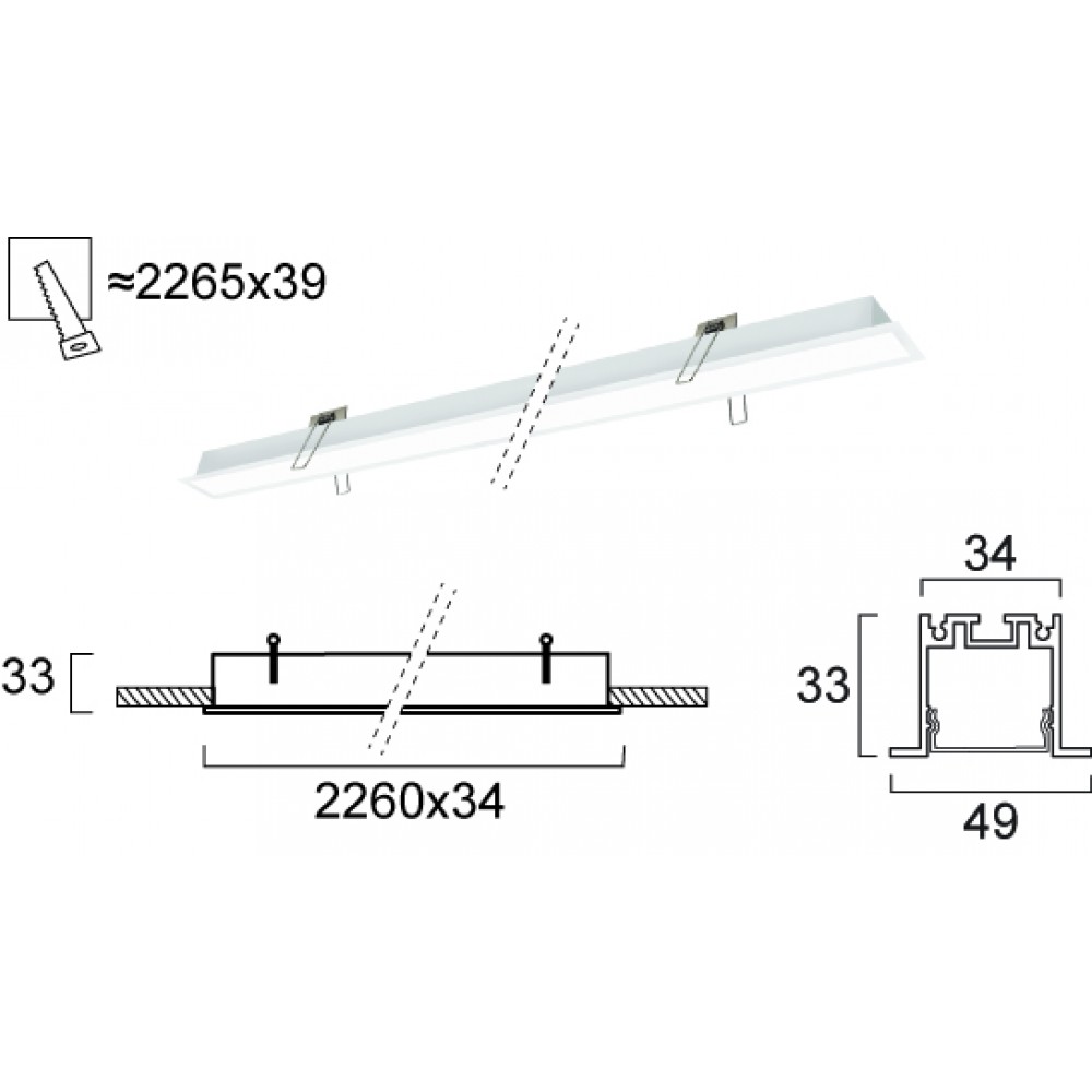 Γραμμικό Χωνευτό L2260 59W WITH TRIM Sasa VIOKEF