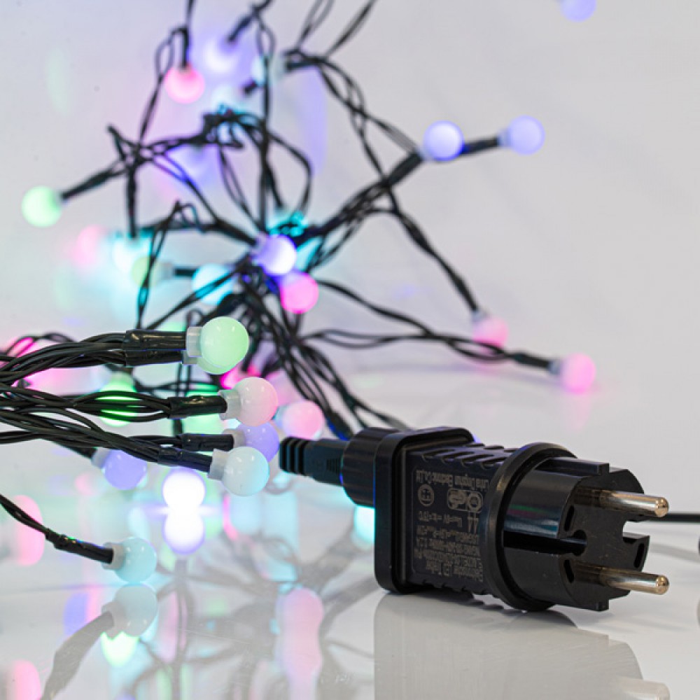 Σειρά Με 80 LED Και Λευκές Μπάλες Μπαταρίας Με Πράσινο Καλώδιο-RGB IP44