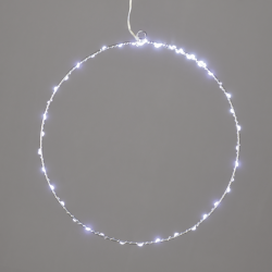 SILVER ROUND LED D30cm Με 45 Μini Led Λαμπάκια Και Καλώδιο Χαλκού Ασημί IP44 Ψυχρό Λευκό - ACA