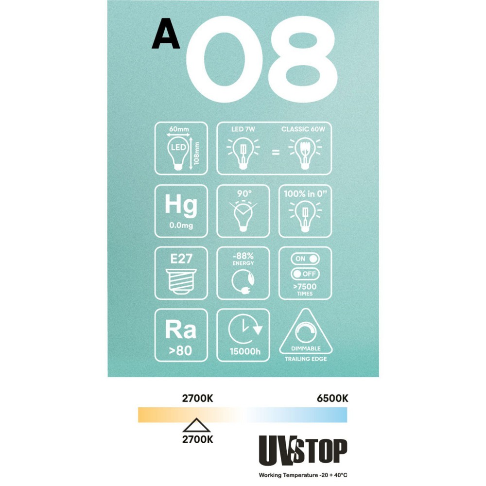 Λάμπα LED Spot με εφέ προβολέα A60 7W 806Lm 2700K dimmable - A08