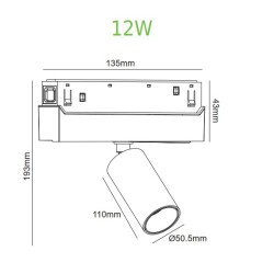 ΜΑΥΡΟ ΜΑΤ ΜΑΓΝΗΤΙΚΟ ΣΠΟΤ 48V DC 12W 4000K 800LM 36° OSRAM RA90 Φ50*110MM