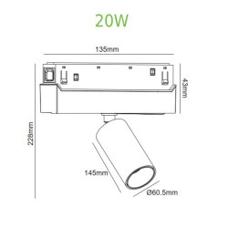 ΜΑΥΡΟ ΜΑΤ ΜΑΓΝΗΤΙΚΟ ΣΠΟΤ 48V DC 20W 4000K 1450LM 36° OSRAM RA90 Φ60*145MM