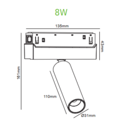 ΜΑΥΡΟ ΜΑΤ ΜΑΓΝΗΤΙΚΟ ΜΙΝΙ ΣΠΟΤ 48V DC 8W 4000K 850LM 24° OSRAM RA90 Φ30*110MM