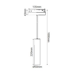 ΑΣΠΡΟ ΜΑΤ ΜΑΓΝΗΤΙΚΟ ΚΡΕΜΑΣΤΟ ΦΩΤΙΣΤΙΚΟ 48V DC 9W 4000K 1030LM 36° OSRAM RA90 Φ50*220MM