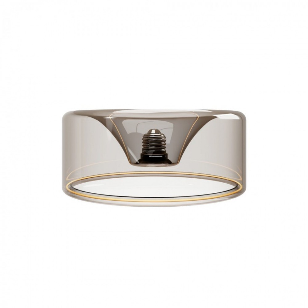 Φωτιστικό δαπέδου MAG-Y με στρογγυλή μεταλλική βάση και διάφανο λαμπτήρα Ghost smoky