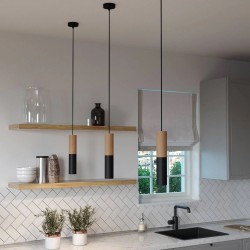 Κρεμαστό Φωτιστικό με υφασμάτινο καλώδιο και διπλό σωληνωτό καπέλο Tub-E14 Μαύρο - Made in Italy - Creative Cables