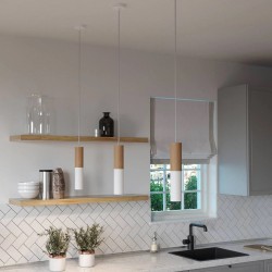 Κρεμαστό Φωτιστικό με υφασμάτινο καλώδιο και διπλό σωληνωτό καπέλο Tub-E14 Λευκό - Made in Italy - Creative Cables