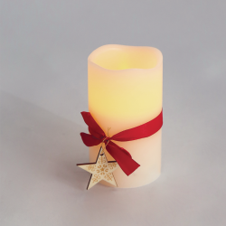 RED RIBBON WAX CANDLE", 1 LED ΛΑΜΠ. ΜΠΑΤ. (2xAA), WW,IP20, φ7.5x12.5cm ACA